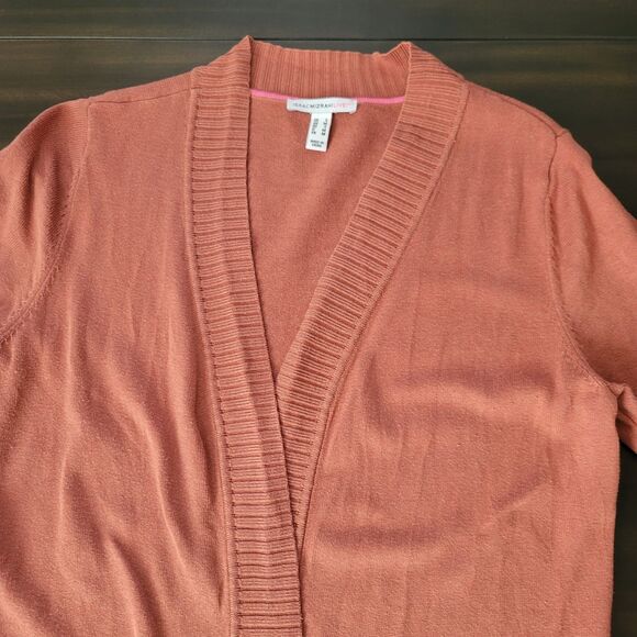 ISAAC MIZRAHI LIVE Open Front Cardigan Pink/Brown/Orange Boho SZ Small Pockets - Picture 7 of 16
